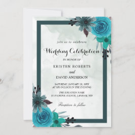 geometrische aquamarin- und Schwarz-Hochzeit Einladung