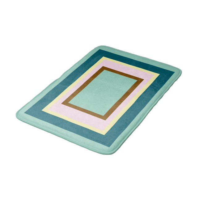 Geometrische Aquamarine Creme Rosa braun Badematte (Schrägansicht)
