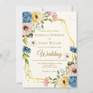 Geometrische Aquarell-Blumenhochzeit Einladung