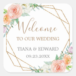Geometrische Aquarellfarben-Blume Hochzeitsnadel Quadratischer Aufkleber