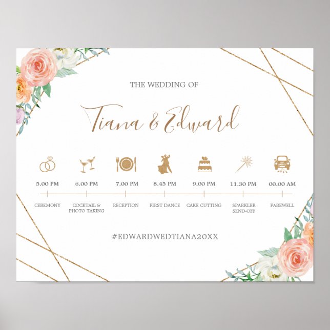 Geometrische Aquarellfarben-Blume Hochzeitzeitssym Poster (Vorne)