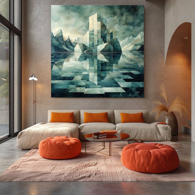 Geometrische arktische Landschaft mit Eisbergs Leinwanddruck (Von Creator hochgeladen)