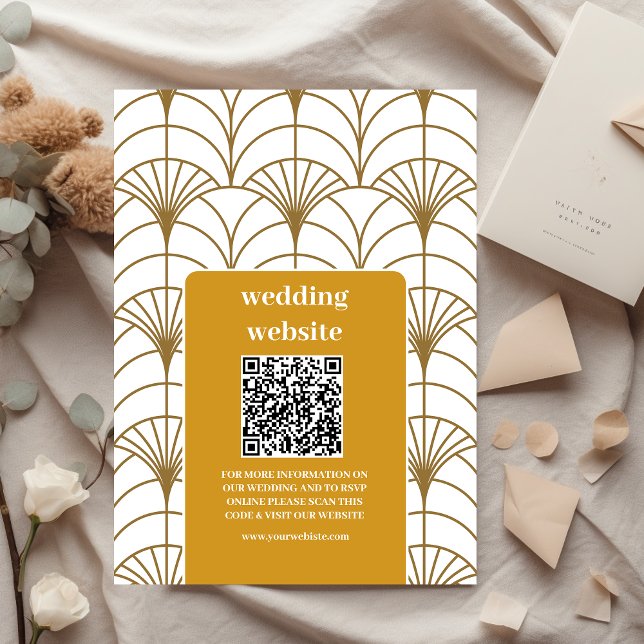 Geometrische Art Deco Gold White Gatsby Wedding Begleitkarte (Von Creator hochgeladen)