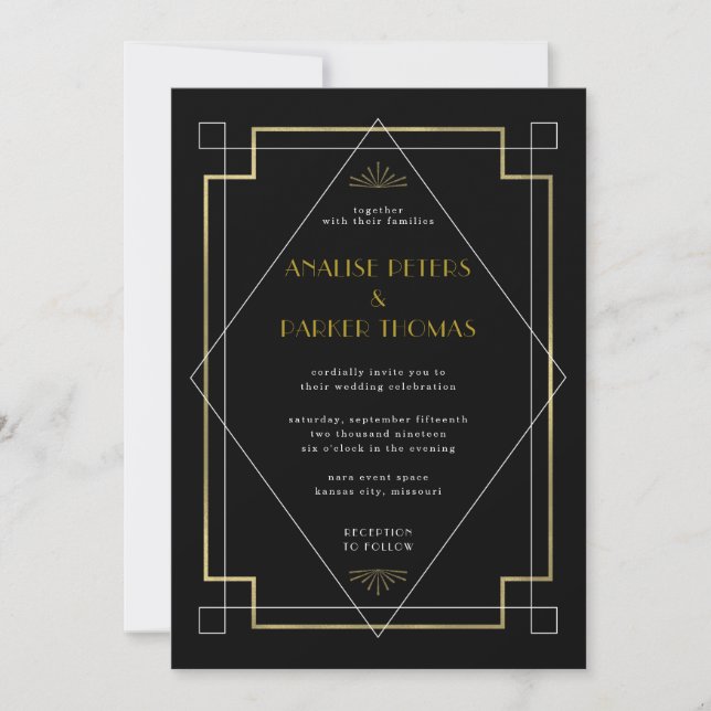 Geometrische Art Deco Hochzeitseinladung Einladung (Vorderseite)