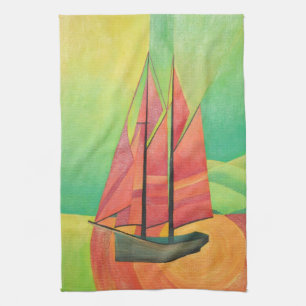 Geometrische Art des Abstrakten Segelbootes in Kub Geschirrtuch