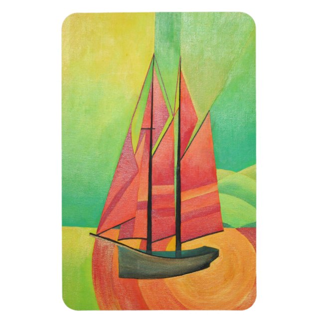 Geometrische Art des Abstrakten Segelbootes in Kub Magnet (Vertikal)