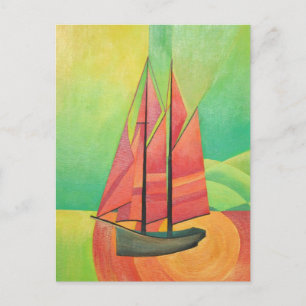 Geometrische Art des Abstrakten Segelbootes in Kub Postkarte