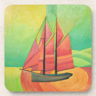 Geometrische Art des Abstrakten Segelbootes in Kub Untersetzer