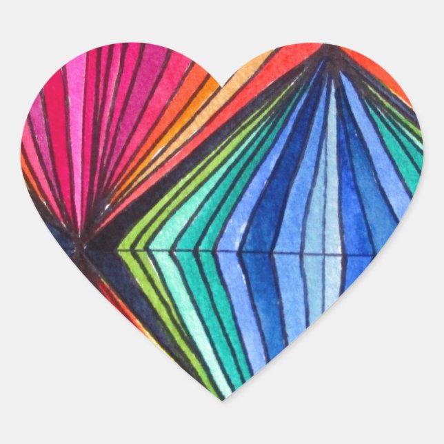 Geometrische Art des Regenbogens Herz-Aufkleber (Vorderseite)
