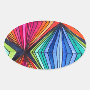 Geometrische Art des Regenbogens Ovaler Aufkleber