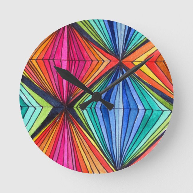 Geometrische Art des Regenbogens Runde Wanduhr (Vorderseite)