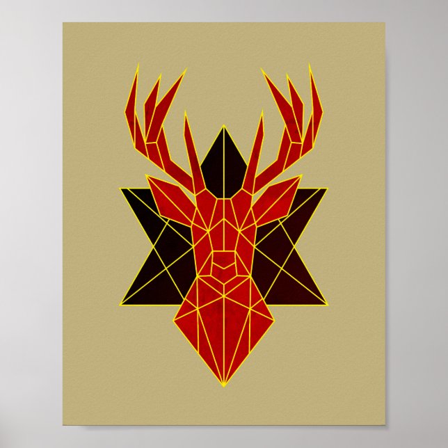 Geometrische Art Hirsche Tierdarstellung modern ro Poster (Vorne)