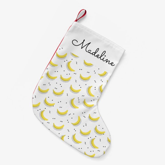 Geometrische Bananen| Name hinzufügen Kleiner Weihnachtsstrumpf (Vorderansicht (hängend))