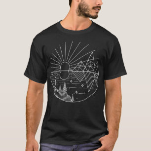 Geometrische Berge Linie Art Sun Moon Landschaft A T-Shirt