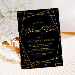Geometrische Black-Tie-Hochzeitsprobe-Dinner-Einla Einladung