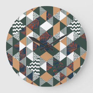 Geometrische Blätter aus Palmen, trendy Muster Große Wanduhr