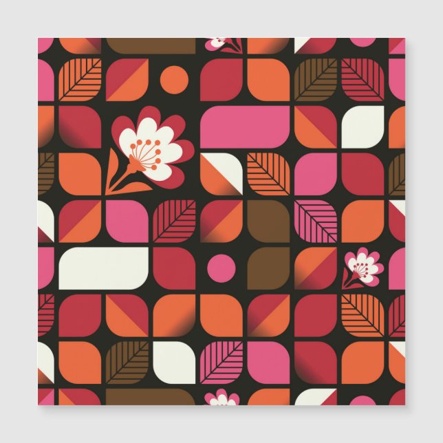 Geometrische Blätter Blume Nahtloses Muster Magnetkarte (Vorderseite)