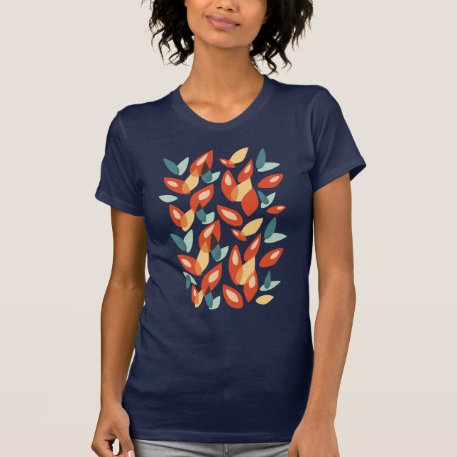 Geometrische Blätter Muster Orange Gelb Abstrakt T-Shirt (Vorderseite)