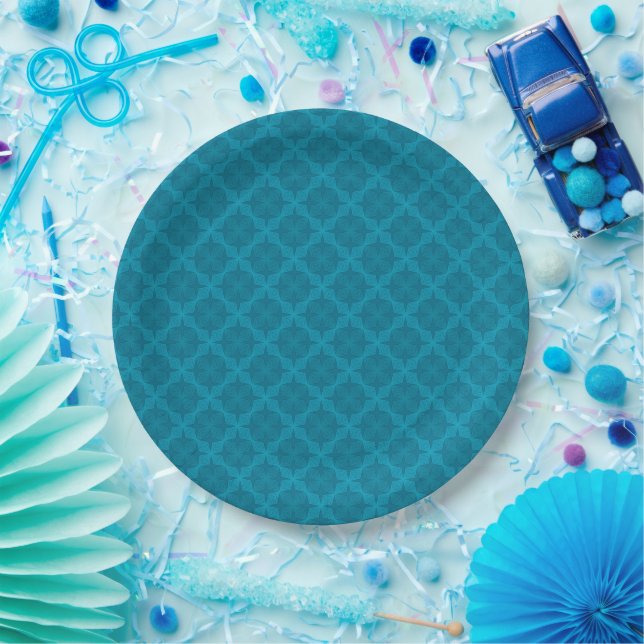 Geometrische blaue Art Deco Pappteller (Party)