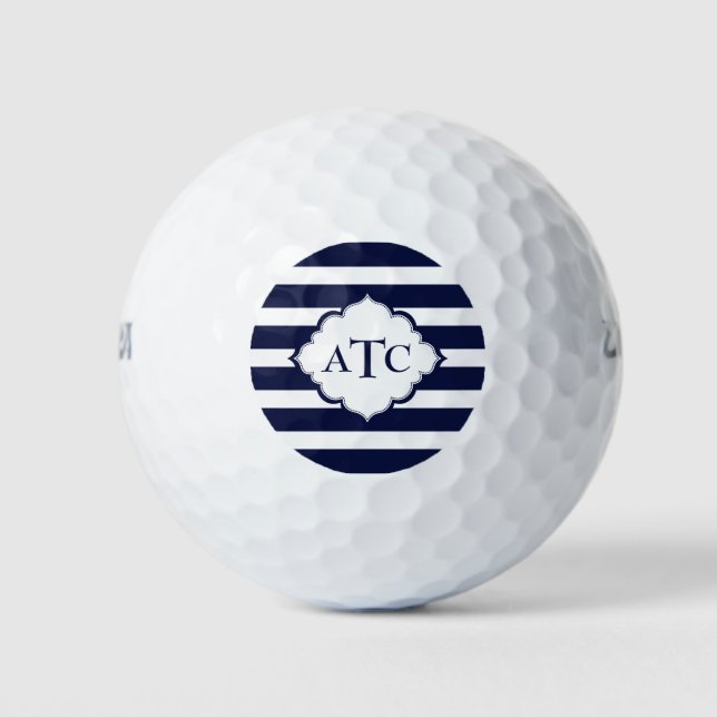 Geometrische blaue und weiße Streifen Golfball (Vorderseite)