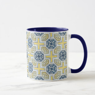Geometrische blaugelbe Imitate Tile Coffee Tasse