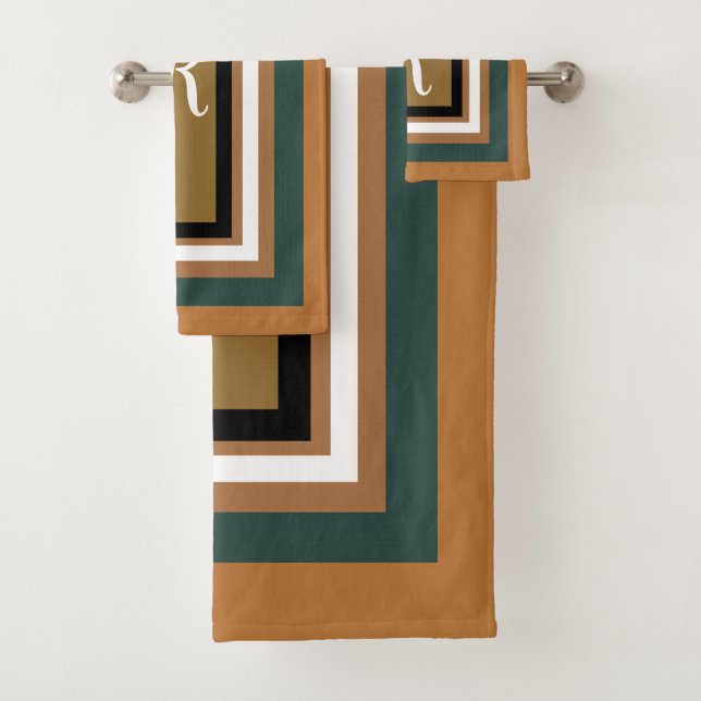 Geometrische Blöcke für Monogramm Kupferbronze grü Badhandtuch Set (Insitu)