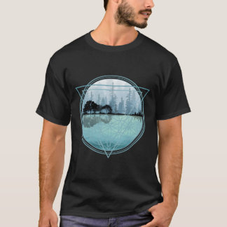 Geometrische Blues der Naturgitarrenwälder T-Shirt