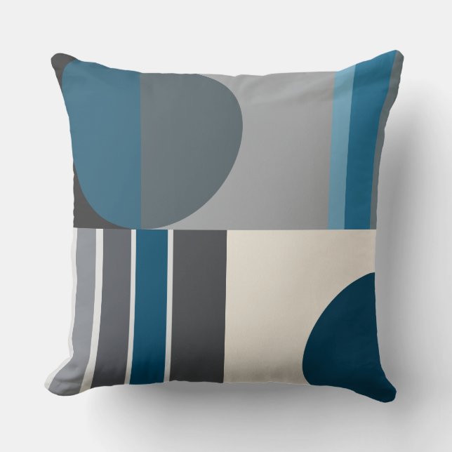 Geometrische Blues und Graugeometrie Kissen (Vorderseite)