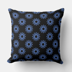 Geometrische Blume 01 - Baby Blue on Black Kissen