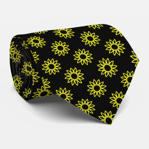 Geometrische Blume 01 - Gelb auf Schwarz Krawatte