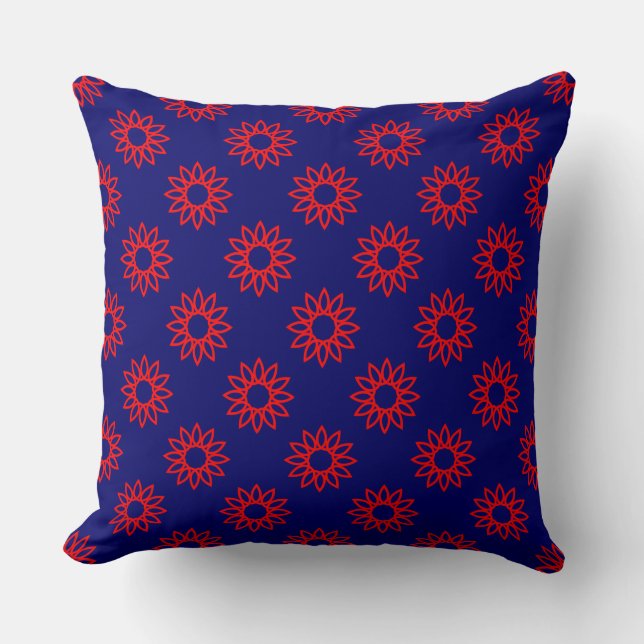 Geometrische Blume 01 - Red on Deep Navy Kissen (Vorderseite)