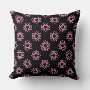 Geometrische Blume 01 - Rosa auf Schwarz Kissen