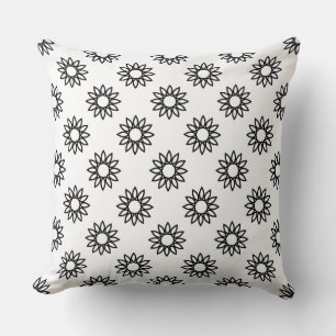 Geometrische Blume 01 - Schwarz auf Weiß Kissen
