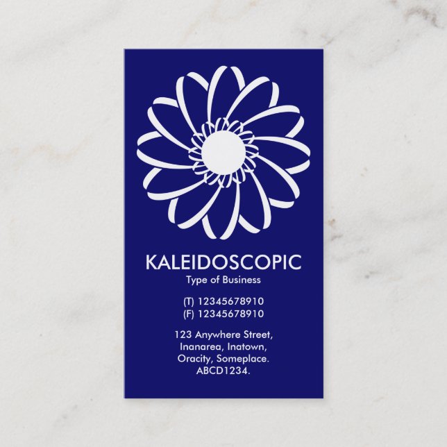 Geometrische Blume 01 - White on Deep Navy Visitenkarte (Vorderseite)