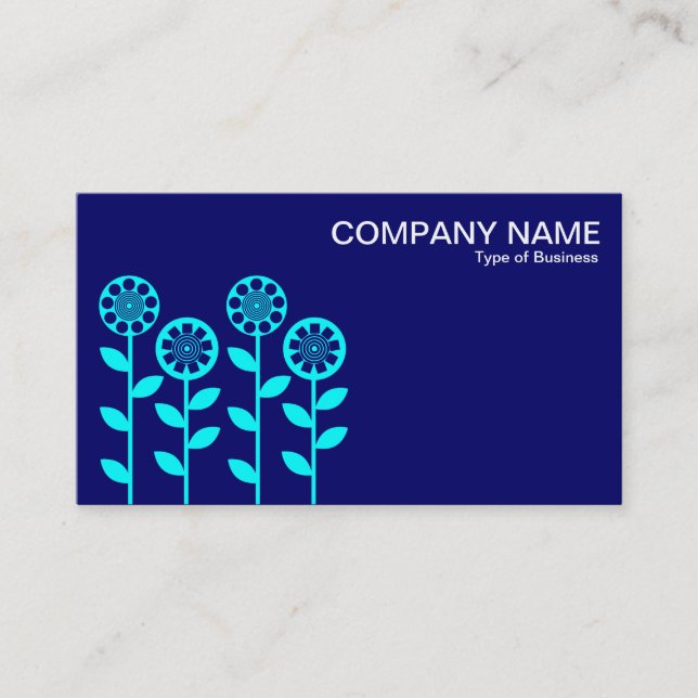 Geometrische Blume - Cyan on Deep Navy Visitenkarte (Vorderseite)