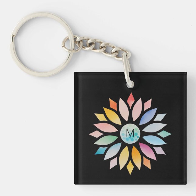 Geometrische Blume der Wasserfarbe Schlüsselanhänger (Vorderseite)
