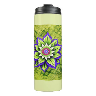 Geometrische Blume mit violetten und grünen Blüten Thermosbecher