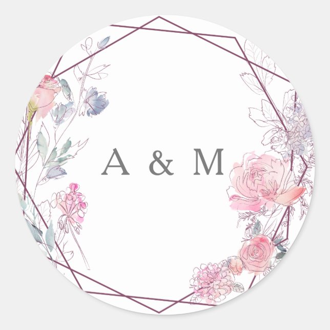 Geometrische Blume Moderne Hochzeitskleber Runder Aufkleber (Vorderseite)