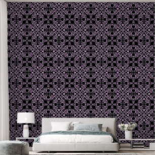 Geometrische Blume schwarz und rosa Tapete