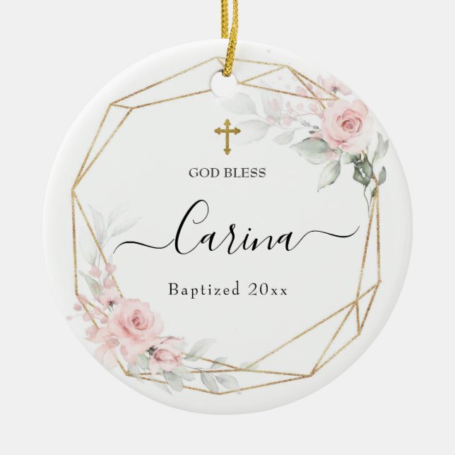 Geometrische, blush-rosa Keramik Keramik Ornament (Vorne)