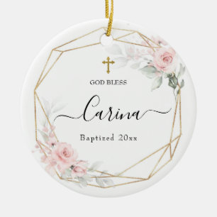 Geometrische, blush-rosa Keramik Ornament