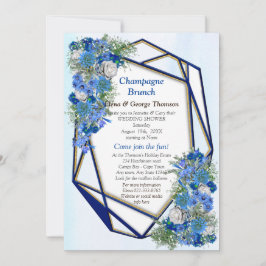 Geometrische Blütendusche aus Gold-Navy Einladung