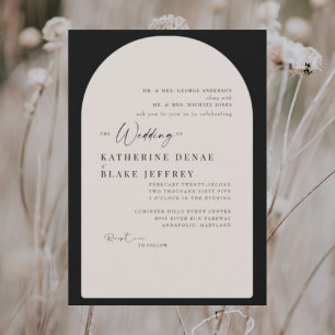Geometrische Bogen-Hochzeit in Schwarz und Creme Einladung