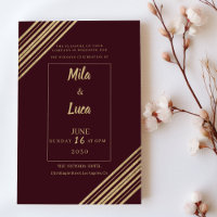 Geometrische bordeaux-goldene Typo-Hochzeit