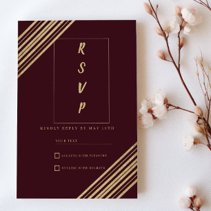 Geometrische bordeaux-goldene Typo RSVP Einladung