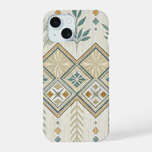 Geometrische botanische Folk-Art nahtloses Muster iPhone 15 Hülle