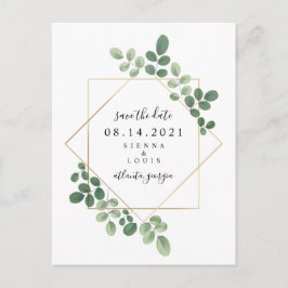 Geometrische botanische Hochzeit speichert das Dat Ankündigungspostkarte