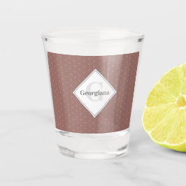 Geometrische, braun-Polka-Punkte für Monogramm-Feu Schnapsglas