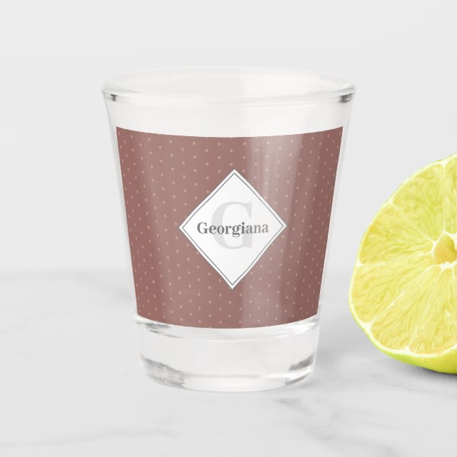 Geometrische, braun-Polka-Punkte für Monogramm-Feu Schnapsglas (Vorderseite)