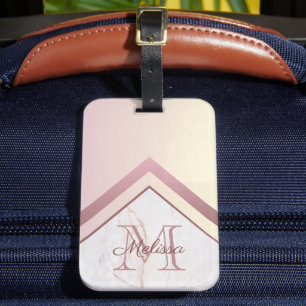 Geometrische Chevron-Roségold-Marmor-Monogramm Gepäckanhänger